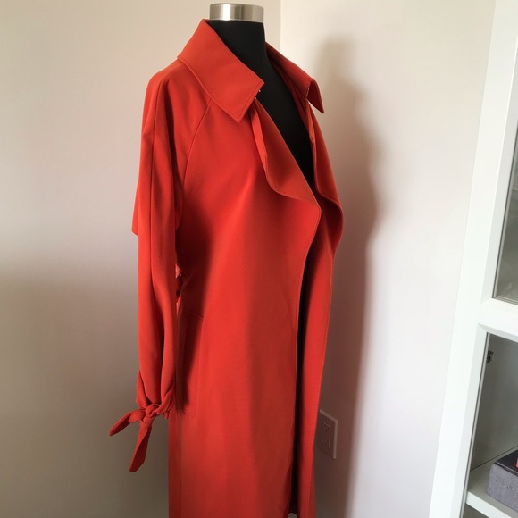 H&M Long Flowy Orange Trench Coat w/ Cuff Ties - Picture 6 of 7